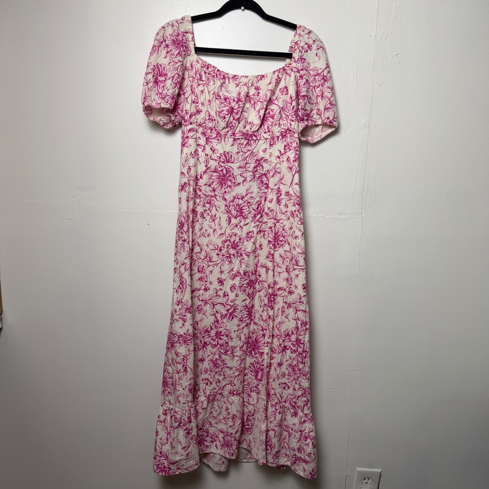 London Times Romantic Pink Maxi Linen Blend Smock Dress, Garden Party sz 10